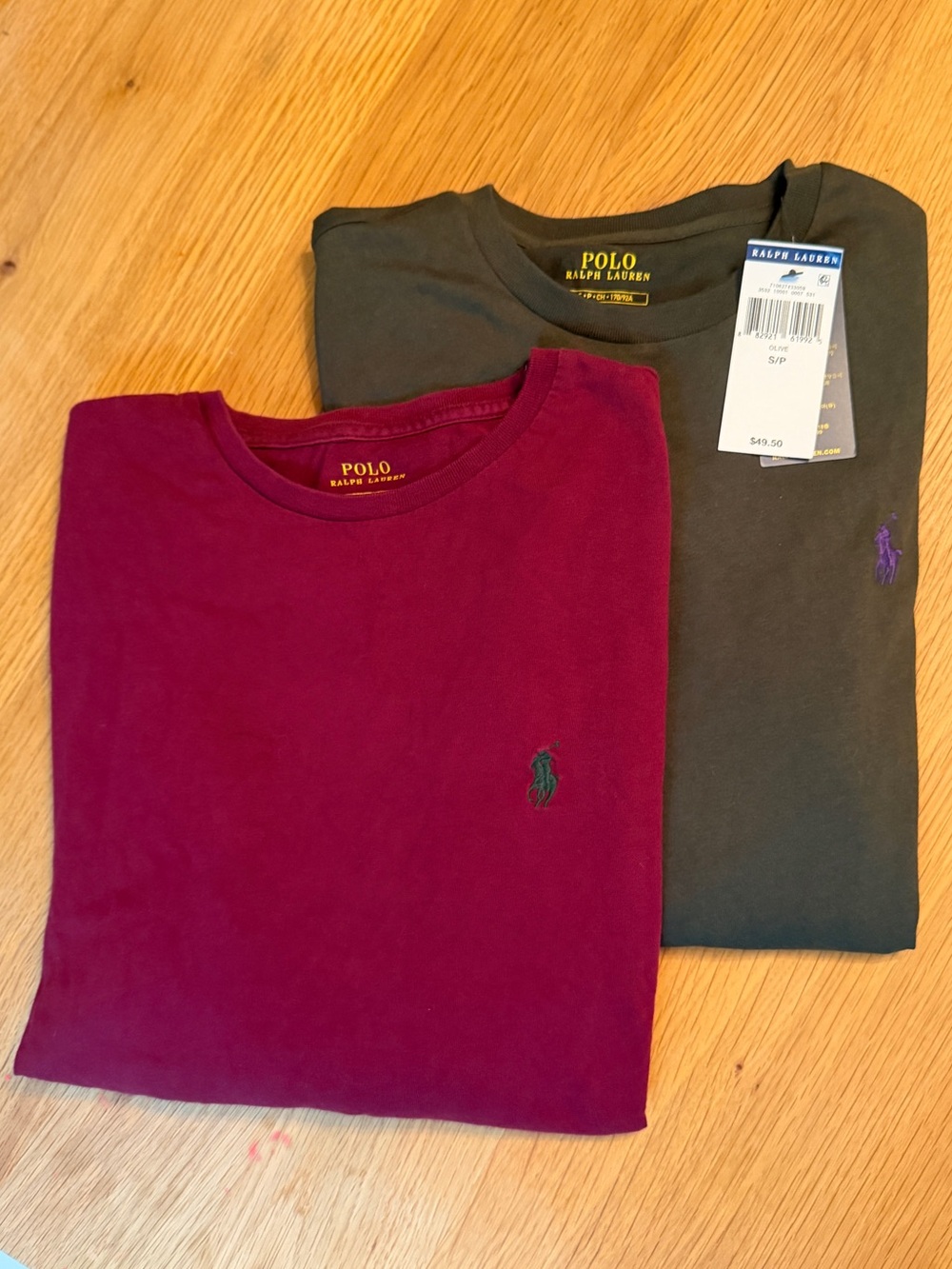 Ralph Lauren Long-Sleeve Crewneck Tees in Burgundy and Olive